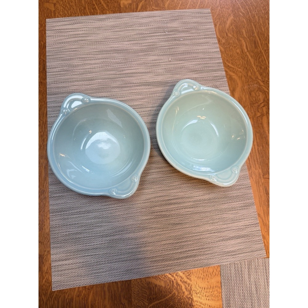 Vtg Pair Lu Ray Pastels Turquoise Lug Handle Cereal Bowls